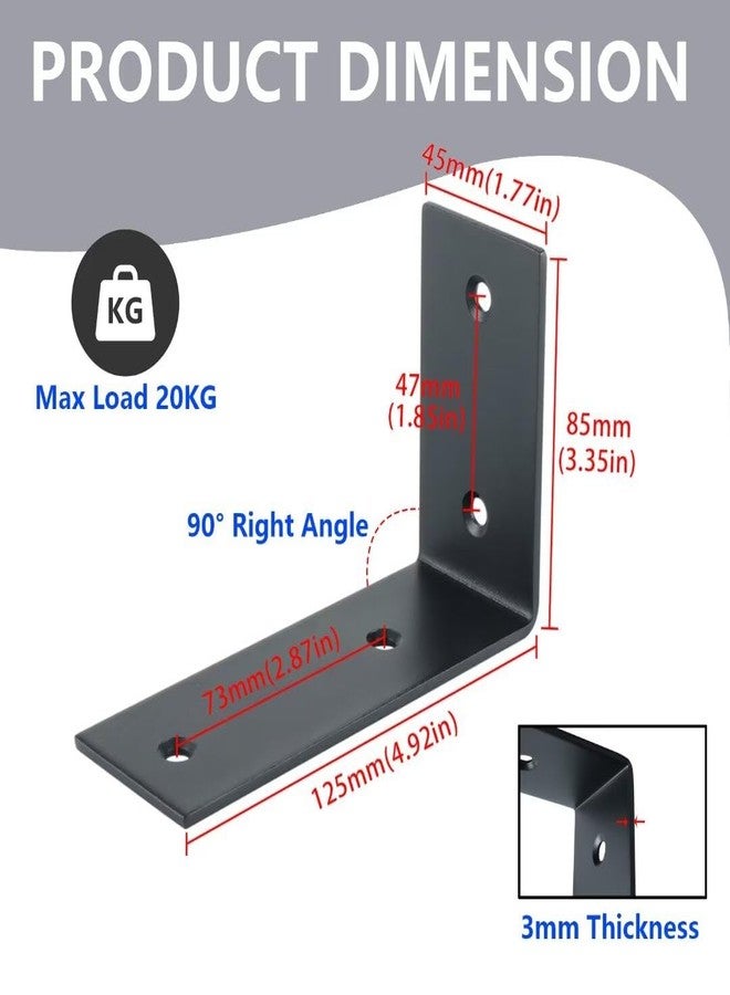 Mooche Black 4PCS Widen L-Shape Wall Brackets for Shelves, Stainless Steel 90° Right Angle Shelf Support Brackets (125 * 85 * 45mm) - Image 4